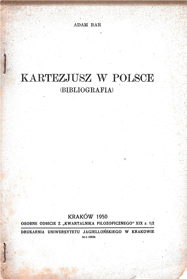 Adam Bar – Kartezjusz w Polsce (Bibliografia)